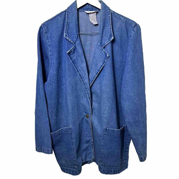 Vintage Womens Denim Chambray Shirt Jacket Open Front Oversize Size 14 - Picture 1 of 10